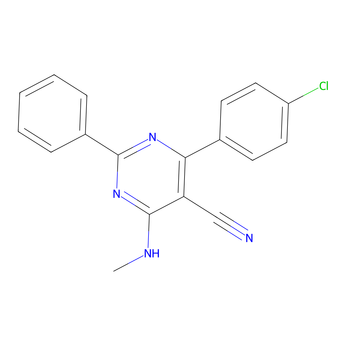 4-(4-Chlorophenyl)-6-(methylamino)-2-phenyl-5-pyrimidinecarbonitrile molecular structure, CAS 320418-58-4