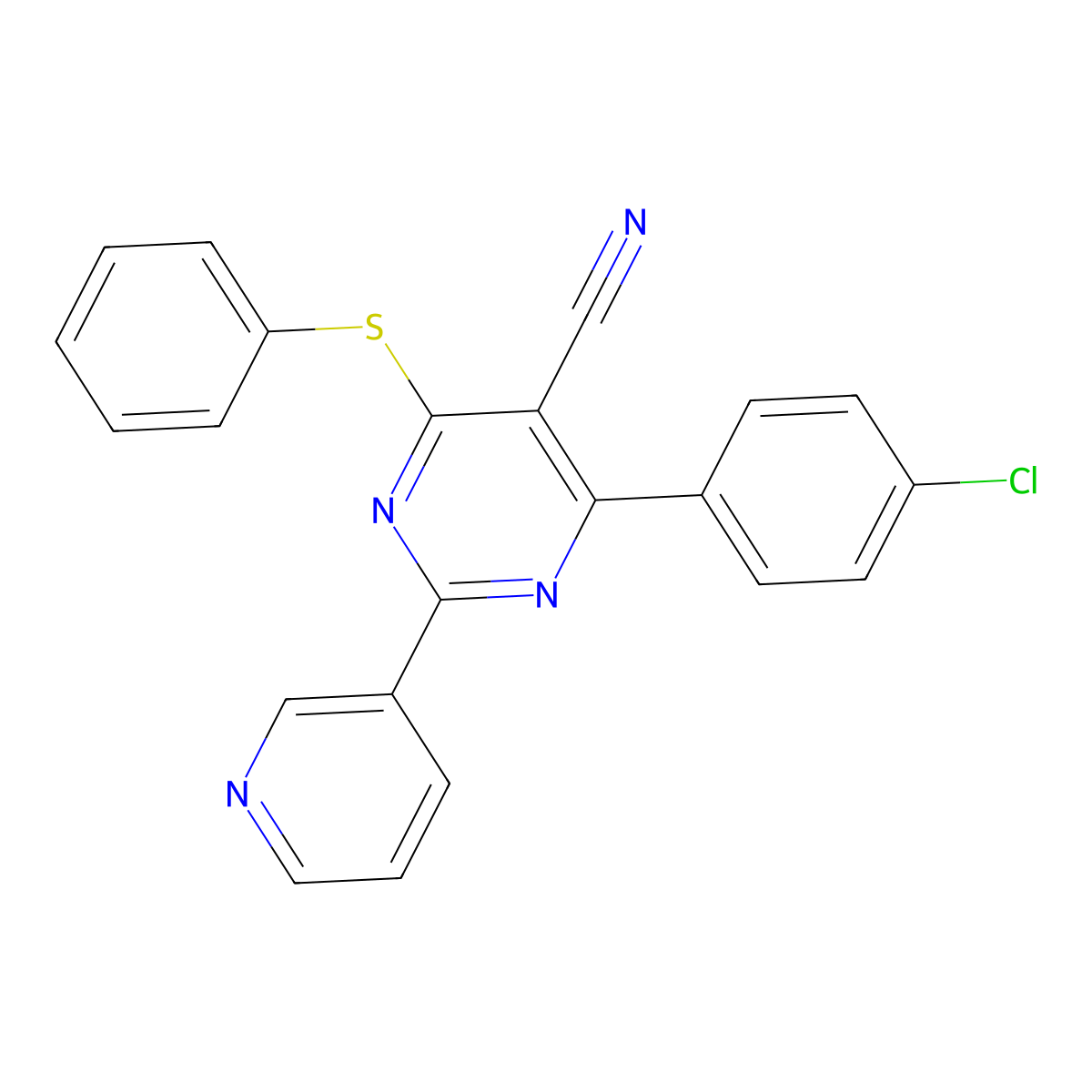 4-(4-Chlorophenyl)-6-(phenylthio)-2-(3-pyridinyl)-5-pyrimidinecarbonitrile molecular structure, CAS 320418-64-2