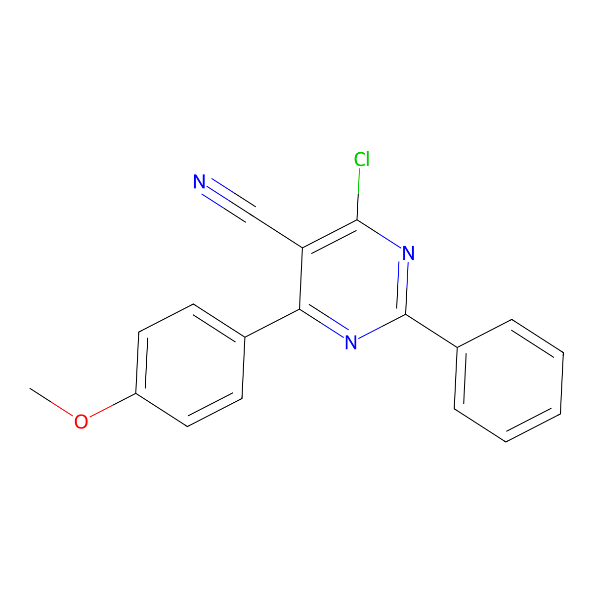 4-Chloro-6-(4-methoxyphenyl)-2-phenyl-5-pyrimidinecarbonitrile molecular structure, CAS 320418-90-4