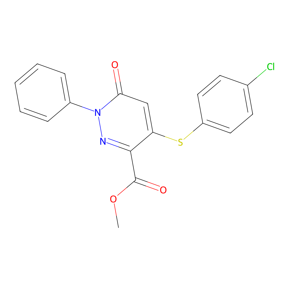Methyl 4-[(4-chlorophenyl)sulfanyl]-6-oxo-1-phenyl-1,6-dihydro-3-pyridazinecarboxylate molecular structure, CAS 320419-43-0