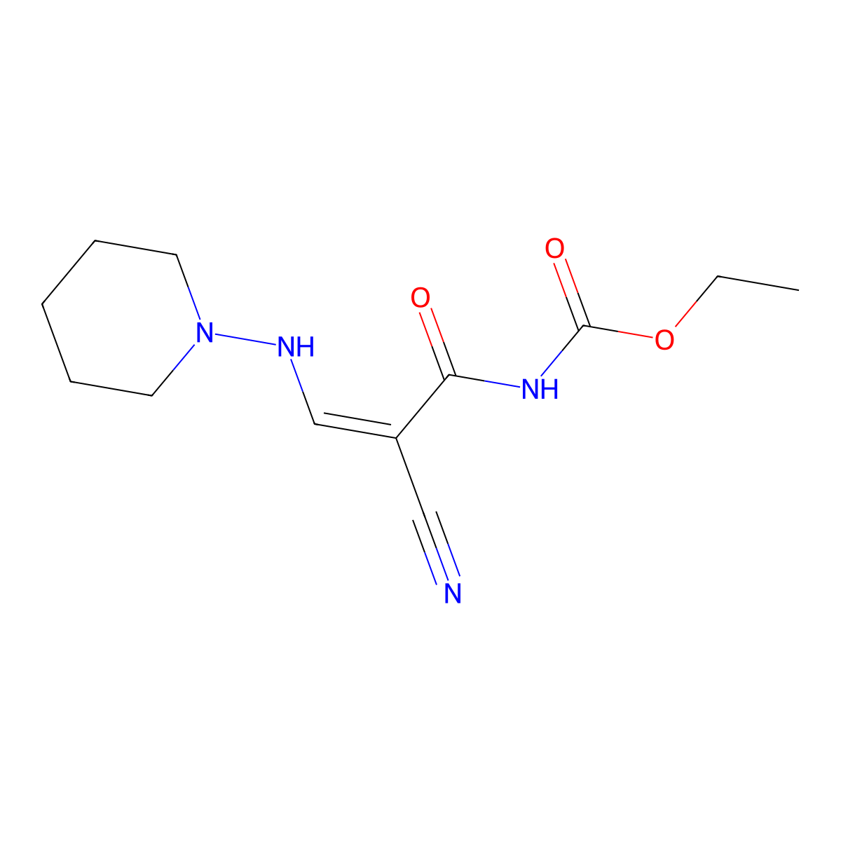 ethyl N-[2-cyano-3-(piperidinoamino)acryloyl]carbamate molecular structure, CAS 320420-03-9