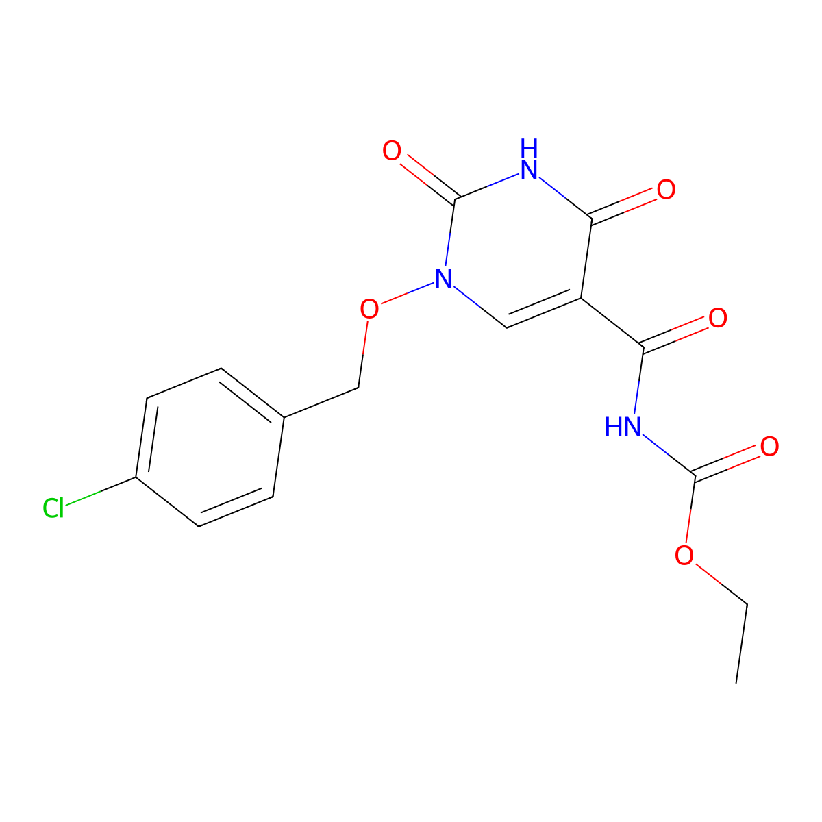 ethyl N-({1-[(4-chlorobenzyl)oxy]-2,4-dioxo-1,2,3,4-tetrahydro-5-pyrimidinyl}carbonyl)carbamate molecular structure, CAS 320420-06-2
