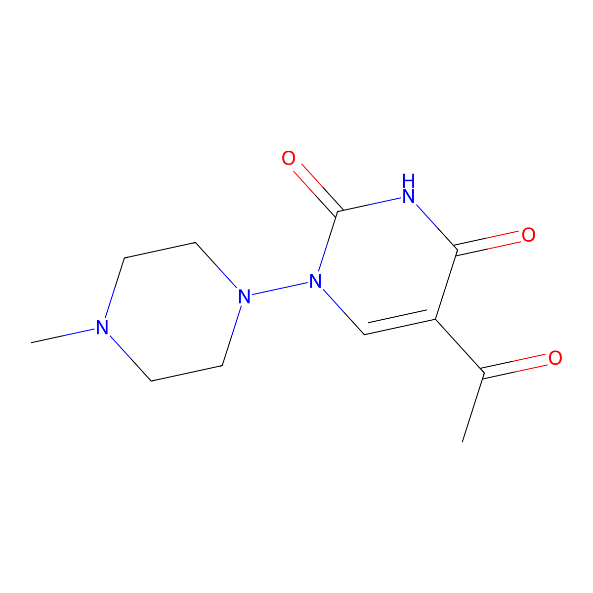 5-acetyl-1-(4-methylpiperazino)-2,4(1H,3H)-pyrimidinedione molecular structure, CAS 320420-08-4