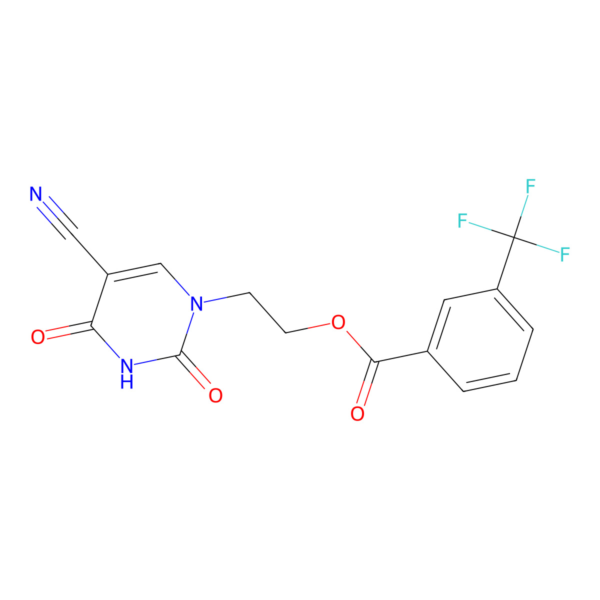 2-[5-cyano-2,4-dioxo-3,4-dihydro-1(2H)-pyrimidinyl]ethyl 3-(trifluoromethyl)benzenecarboxylate molecular structure, CAS 320420-10-8