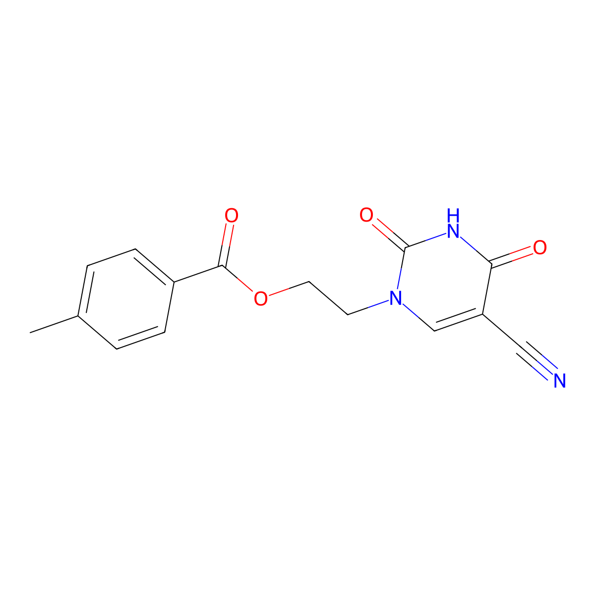 2-[5-cyano-2,4-dioxo-3,4-dihydro-1(2H)-pyrimidinyl]ethyl 4-methylbenzenecarboxylate molecular structure, CAS 320420-11-9