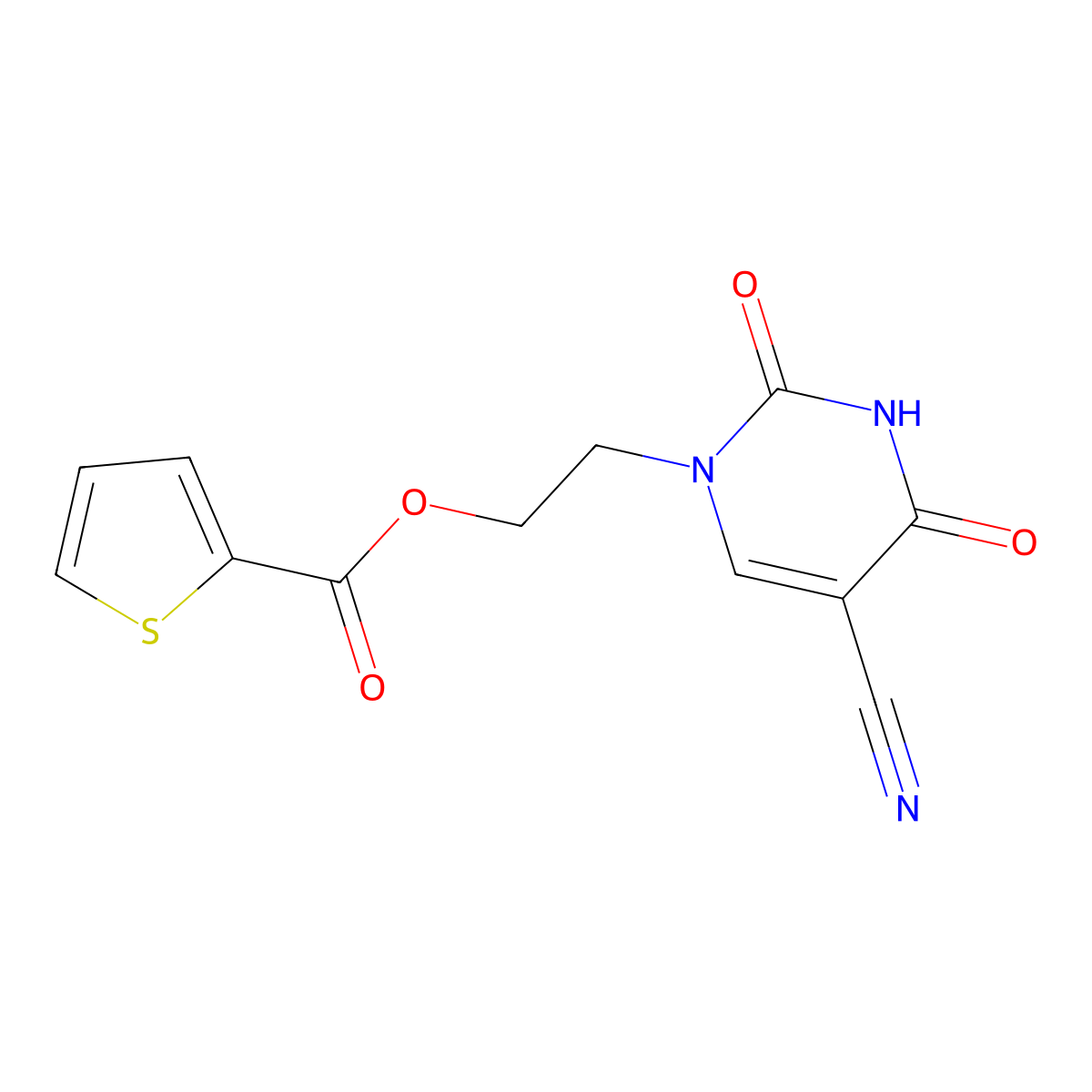 2-[5-cyano-2,4-dioxo-3,4-dihydro-1(2H)-pyrimidinyl]ethyl 2-thiophenecarboxylate molecular structure, CAS 320420-12-0