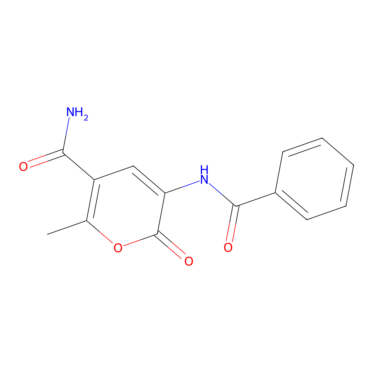 3-(benzoylamino)-6-methyl-2-oxo-2H-pyran-5-carboxamide molecular structure, CAS 320420-28-8