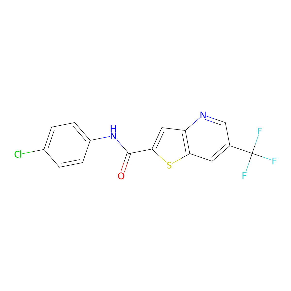 N-(4-chlorophenyl)-6-(trifluoromethyl)thieno[3,2-b]pyridine-2-carboxamide molecular structure, CAS 320420-33-5