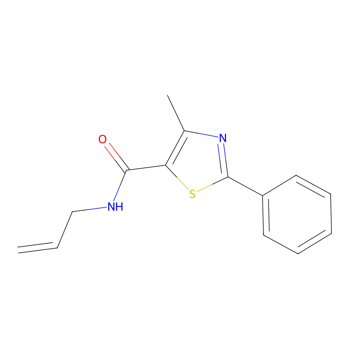 N-allyl-4-methyl-2-phenyl-1,3-thiazole-5-carboxamide molecular structure, CAS 320420-85-7
