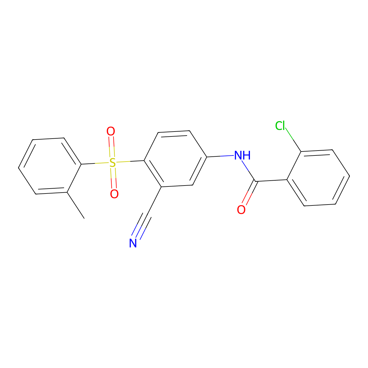 2-chloro-N-{3-cyano-4-[(2-methylphenyl)sulfonyl]phenyl}benzenecarboxamide molecular structure, CAS 320421-32-7