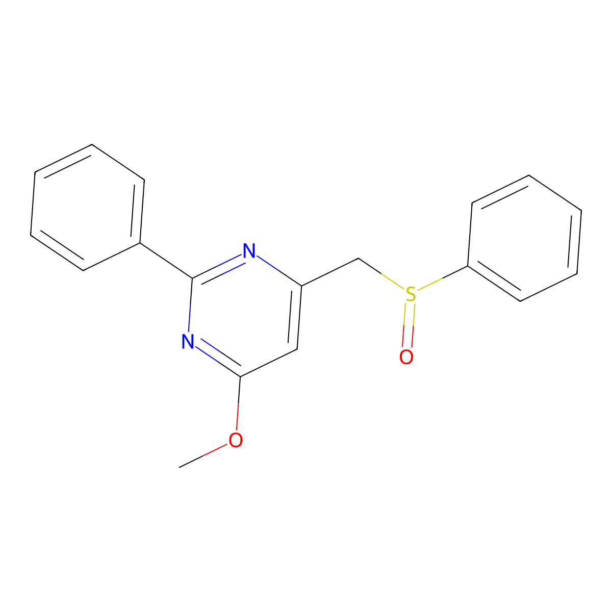(6-Methoxy-2-phenyl-4-pyrimidinyl)methyl phenyl sulfoxide molecular structure, CAS 320421-38-3