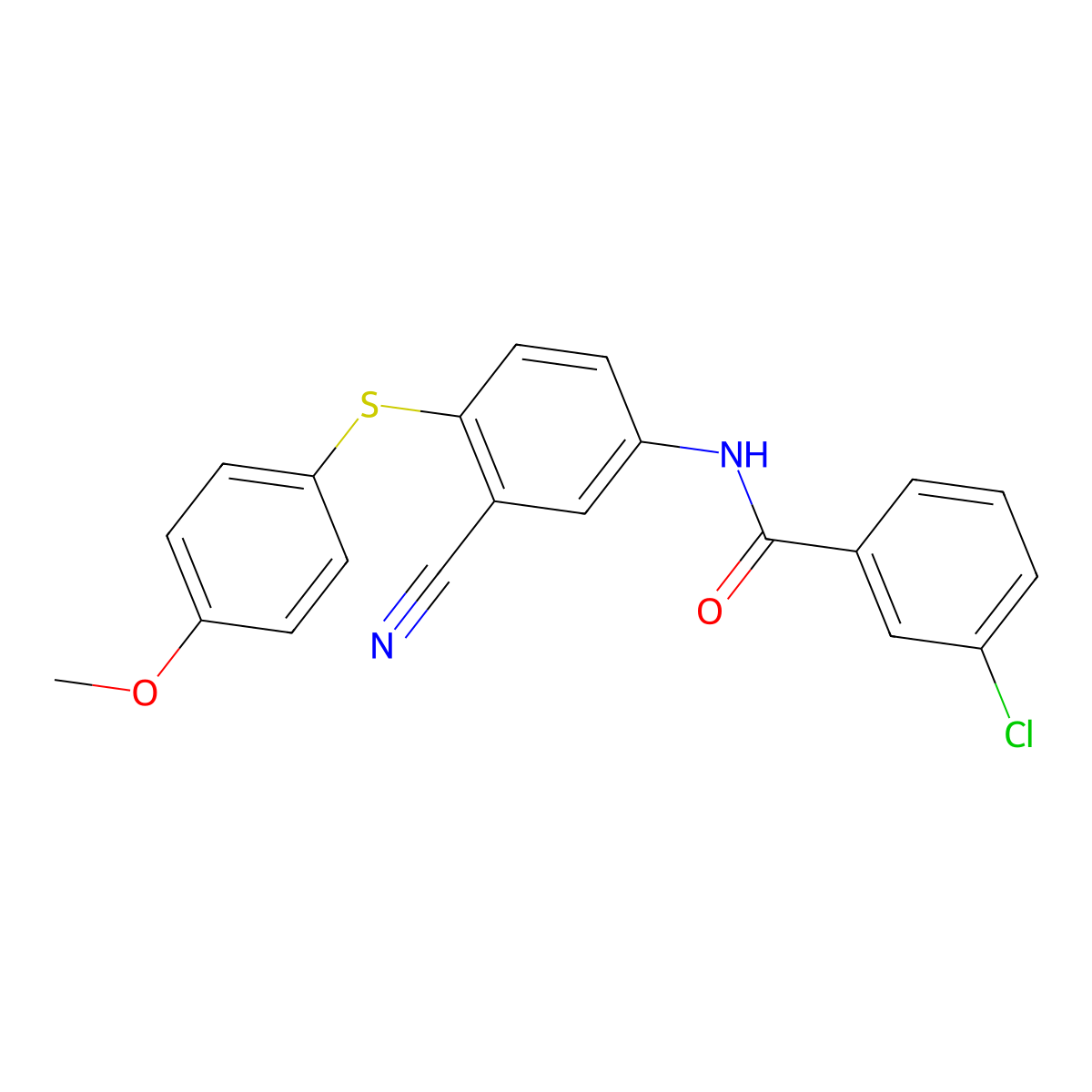 3-chloro-N-[3-cyano-4-[(4-methoxyphenyl)thio]phenyl]benzamide molecular structure, CAS 320421-41-8