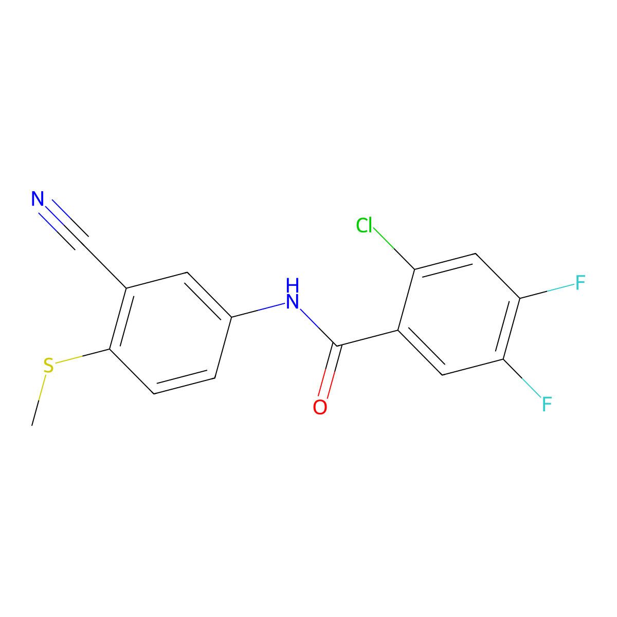 2-Chloro-N-(3-cyano-4-(methylsulfanyl)phenyl)-4,5-difluorobenzenecarboxamide molecular structure, CAS 320421-42-9