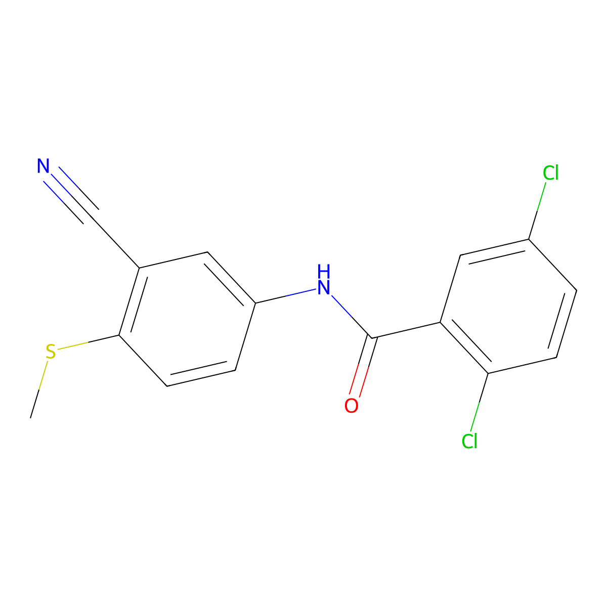 2,5-Dichloro-N-(3-cyano-4-(methylsulfanyl)phenyl)benzenecarboxamide molecular structure, CAS 320421-43-0