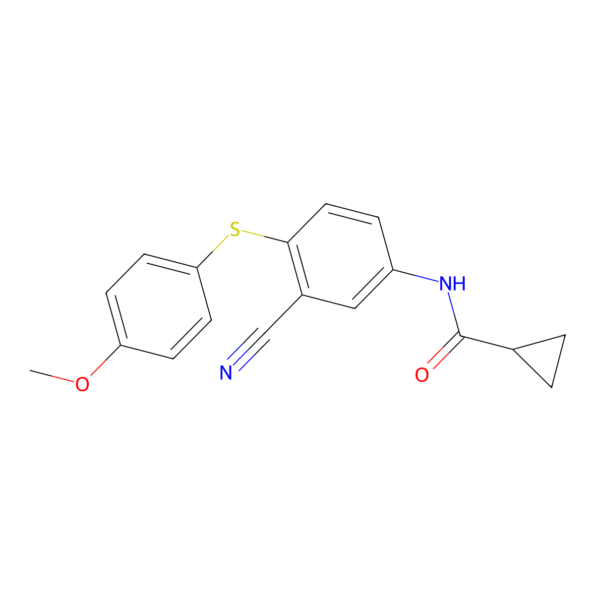 N-{3-cyano-4-[(4-methoxyphenyl)sulfanyl]phenyl}cyclopropanecarboxamide molecular structure, CAS 320421-49-6