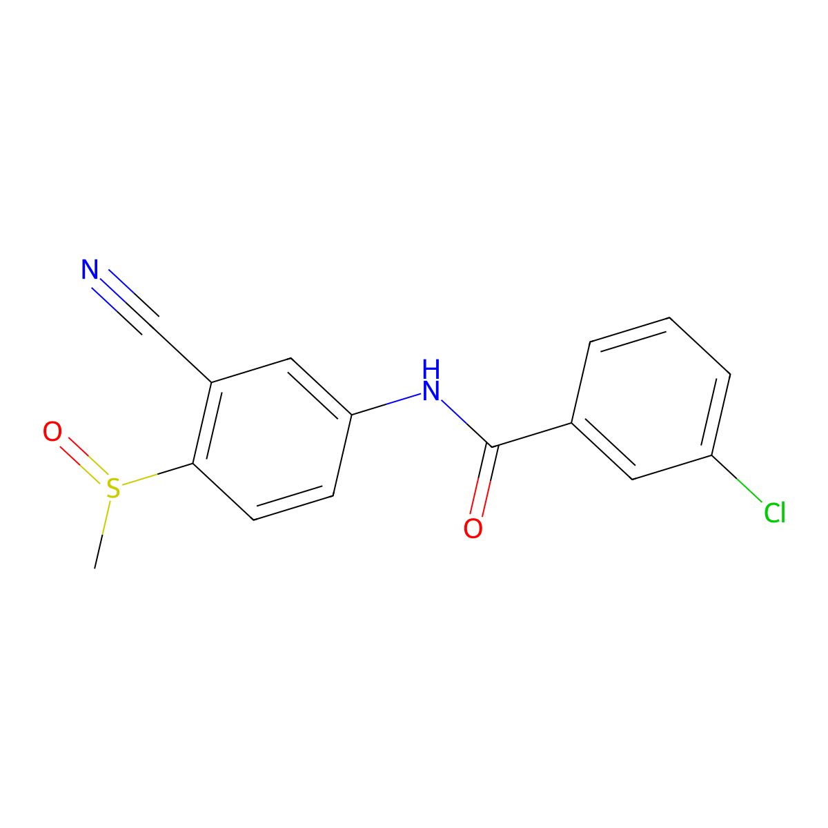 3-Chloro-N-(3-cyano-4-(methylsulfinyl)phenyl)benzenecarboxamide molecular structure, CAS 320421-59-8