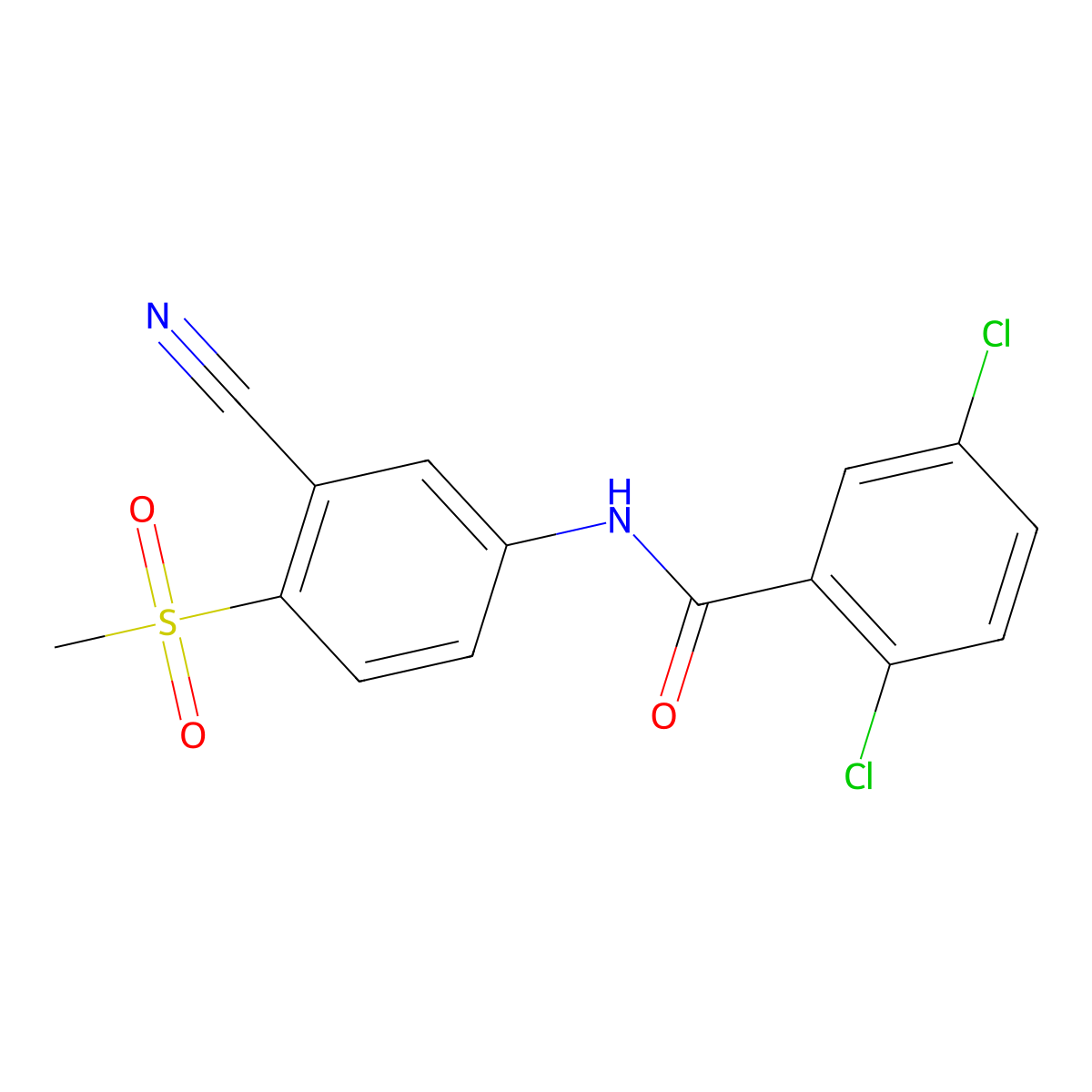 2,5-Dichloro-N-(3-cyano-4-(methylsulfonyl)phenyl)benzenecarboxamide molecular structure, CAS 320421-60-1