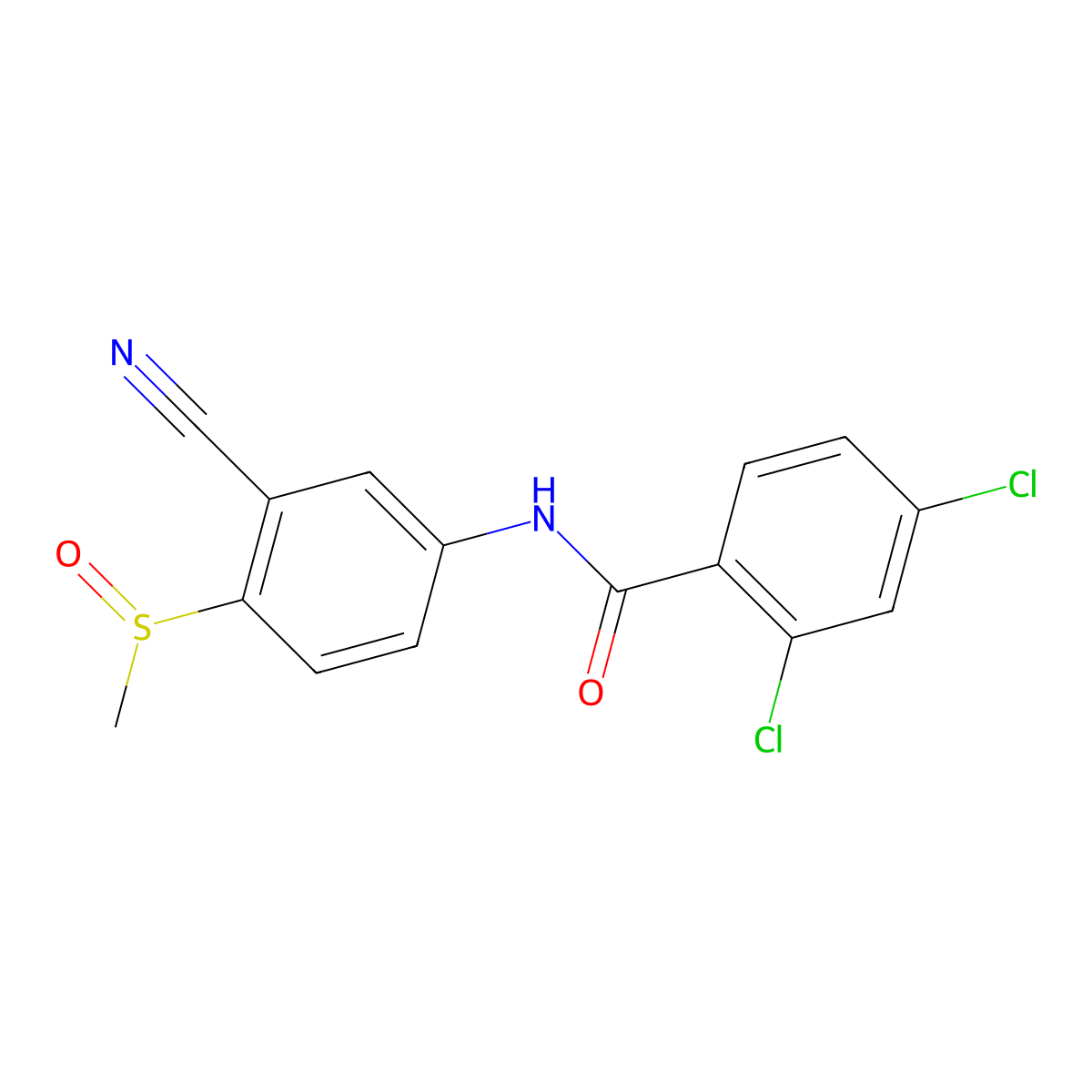 2,4-Dichloro-N-(3-cyano-4-(methylsulfinyl)phenyl)benzenecarboxamide molecular structure, CAS 320421-63-4