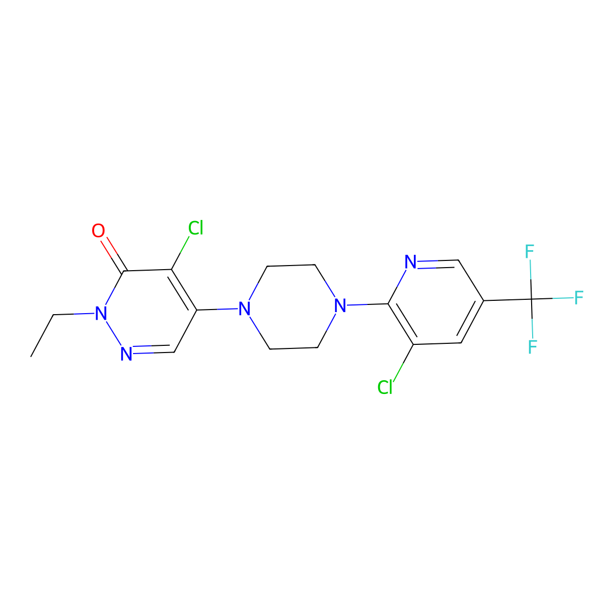 4-Chloro-5-(4-(3-chloro-5-(trifluoromethyl)-2-pyridinyl)piperazino)-2-ethyl-3(2H)-pyridazinone molecular structure, CAS 320421-65-6