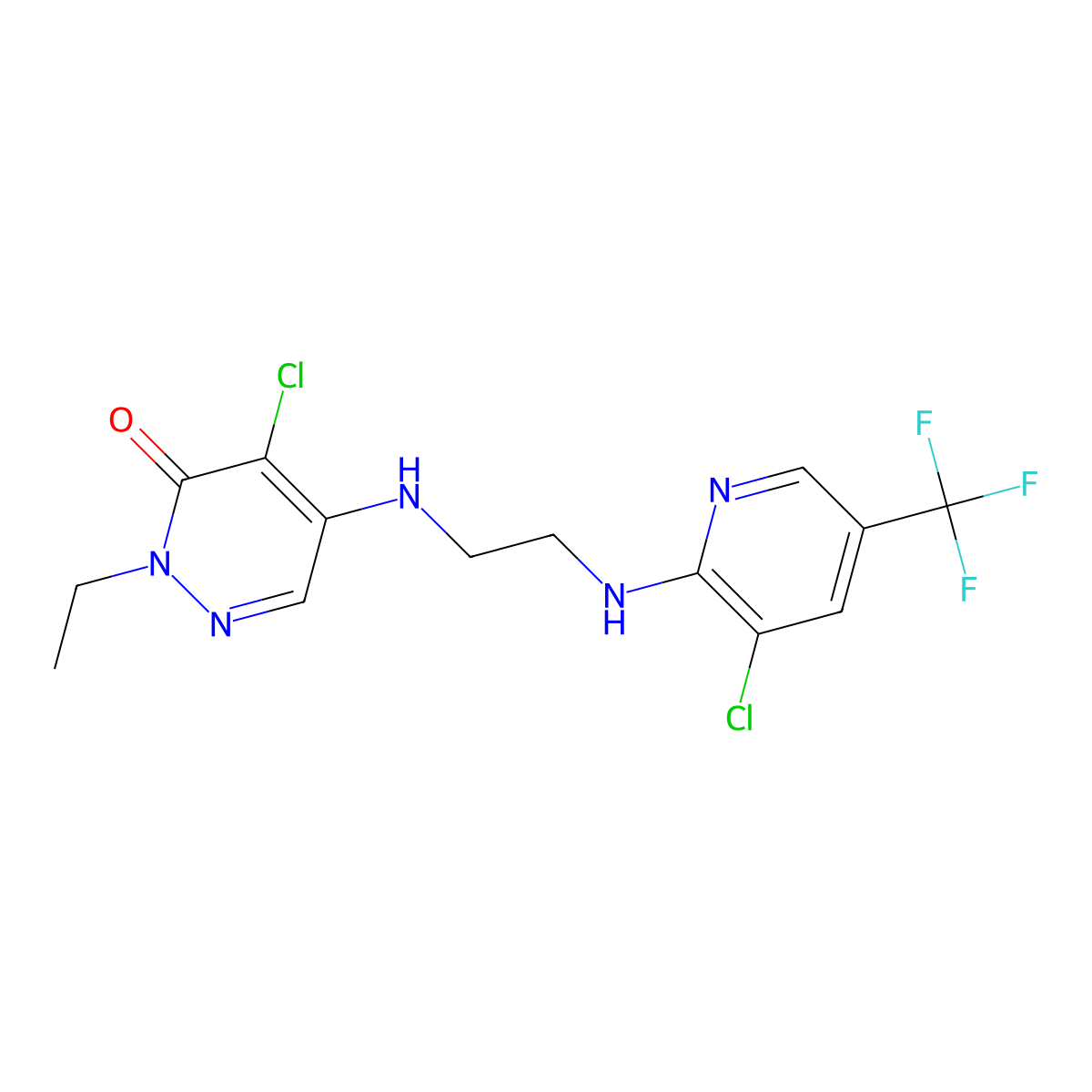4-Chloro-5-((2-((3-chloro-5-(trifluoromethyl)-2-pyridinyl)amino)ethyl)amino)-2-ethyl-3(2H)-pyridazinone molecular structure, CAS 320421-66-7