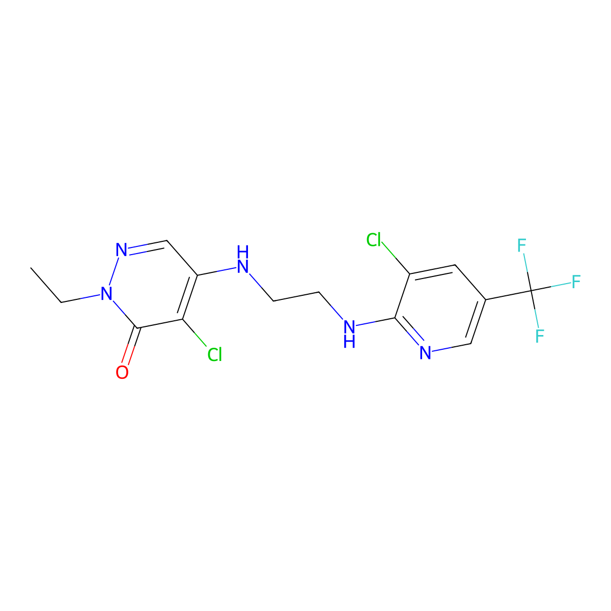 4-Chloro-5-((2-((3-chloro-5-(trifluoromethyl)-2-pyridinyl)amino)ethyl)amino)-2-ethyl-3(2H)-pyridazinone molecular structure, CAS 320421-66-7