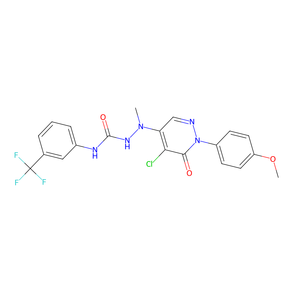 2-(5-Chloro-1-(4-methoxyphenyl)-6-oxo-1,6-dihydro-4-pyridazinyl)-2-methyl-N-(3-(trifluoromethyl)phenyl)-1-hydrazinecarboxamide molecular structure, CAS 320421-74-7