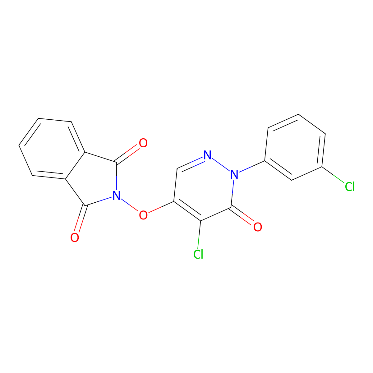 2-((5-Chloro-1-(3-chlorophenyl)-6-oxo-1,6-dihydro-4-pyridazinyl)oxy)-1H-isoindole-1,3(2H)-dione molecular structure, CAS 320421-77-0