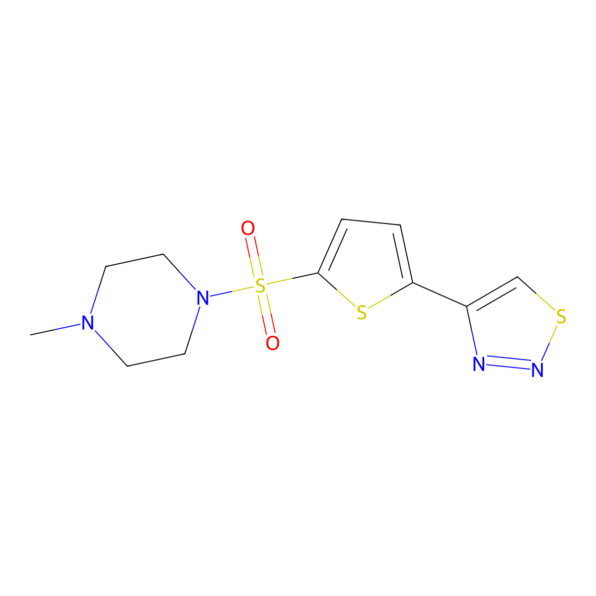 1-Methyl-4-((5-(1,2,3-thiadiazol-4-yl)-2-thienyl)sulfonyl)piperazine molecular structure, CAS 320421-84-9
