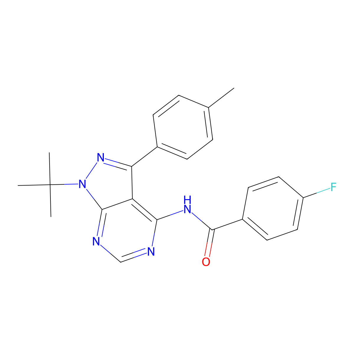 N-[1-tert-butyl-3-(4-methylphenyl)pyrazolo[3,4-d]pyrimidin-4-yl]-4-fluorobenzamide molecular structure, CAS 320422-03-5