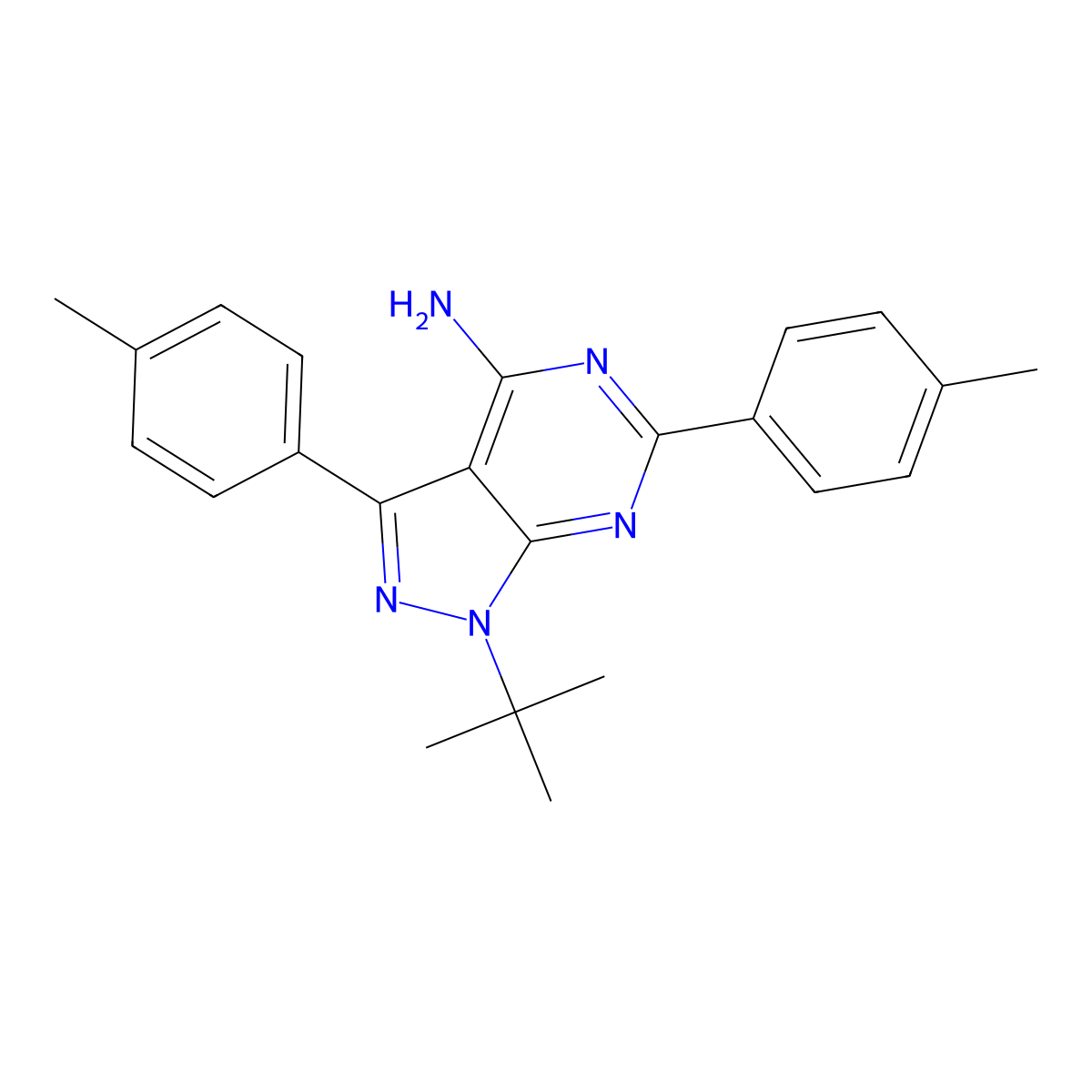 1-(tert-butyl)-3,6-bis(4-methylphenyl)-1H-pyrazolo[3,4-d]pyrimidin-4-amine molecular structure, CAS 320422-30-8