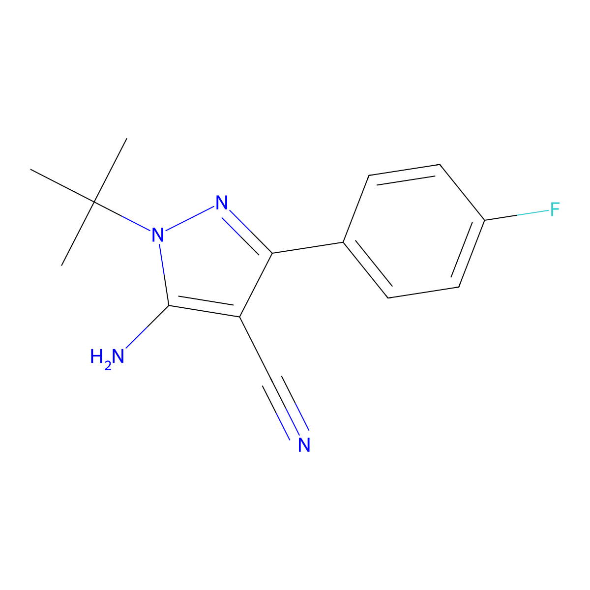 5-Amino-1-(tert-butyl)-3-(4-fluorophenyl)-1h-pyrazole-4-carbonitrile molecular structure, CAS 320422-34-2