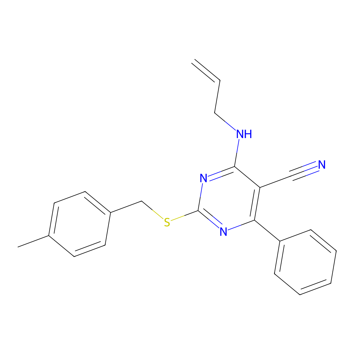 4-(Allylamino)-2-[(4-methylbenzyl)sulfanyl]-6-phenyl-5-pyrimidinecarbonitrile molecular structure, CAS 320422-40-0