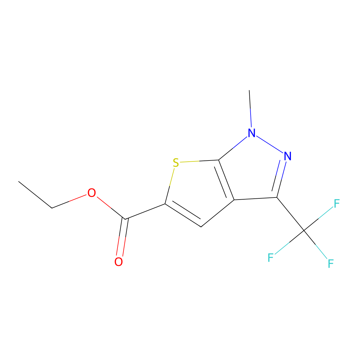 ethyl 1-methyl-3-(trifluoromethyl)-1H-thieno[2,3-c]pyrazole-5-carboxylate molecular structure, CAS 320422-49-9