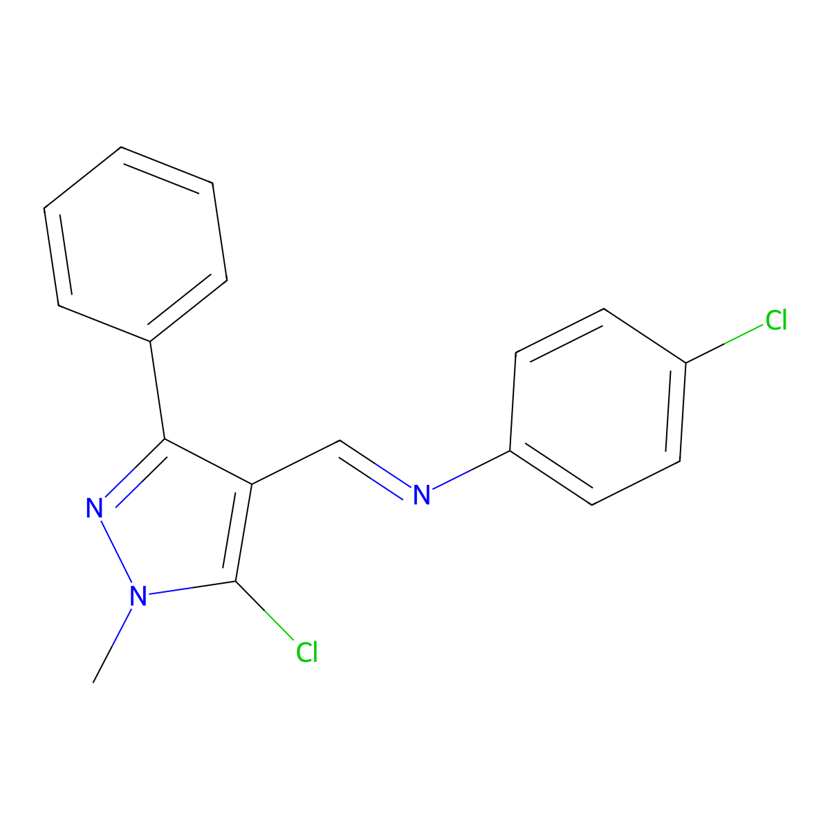 4-chloro-N-[(5-chloro-1-methyl-3-phenyl-1H-pyrazol-4-yl)methylene]aniline molecular structure, CAS 320422-65-9