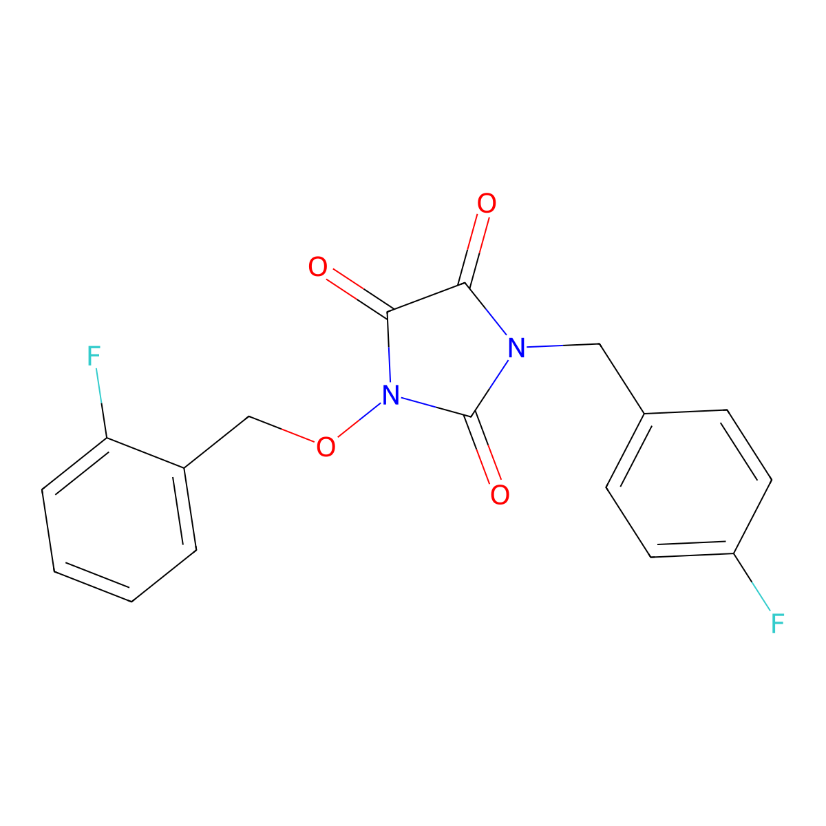 1-[(2-Fluorophenyl)methoxy]-3-[(4-fluorophenyl)methyl]imidazolidine-2,4,5-trione molecular structure, CAS 320422-93-3