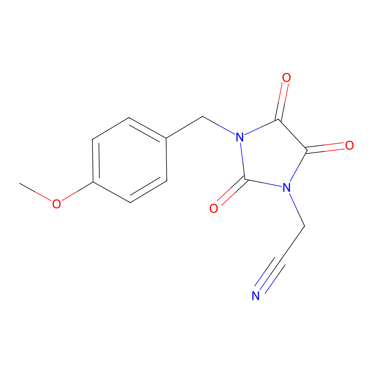 2-[3-(4-Methoxybenzyl)-2,4,5-trioxo-1-imidazolidinyl]acetonitrile molecular structure, CAS 320422-95-5