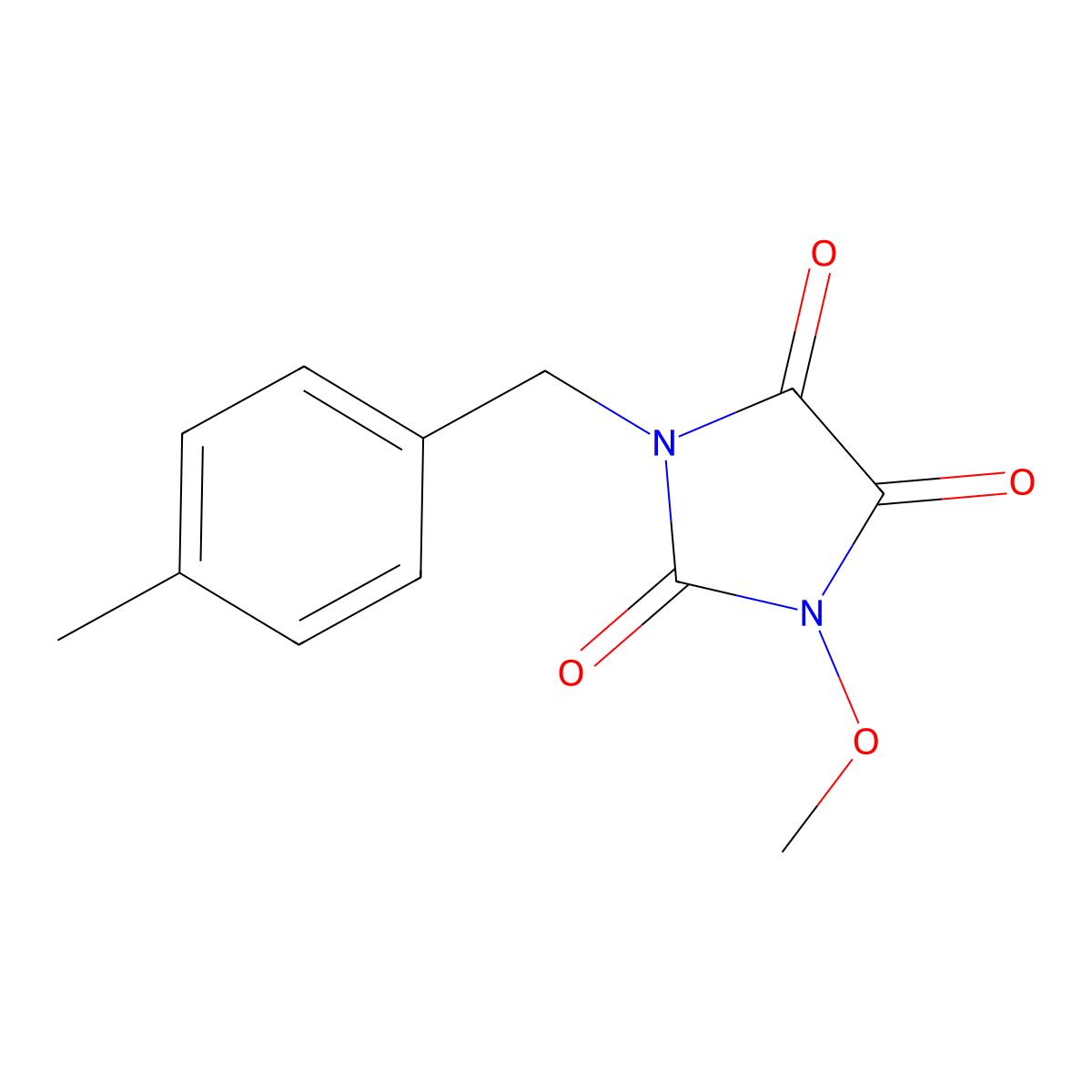 1-Methoxy-3-[(4-methylphenyl)methyl]imidazolidine-2,4,5-trione molecular structure, CAS 320422-97-7