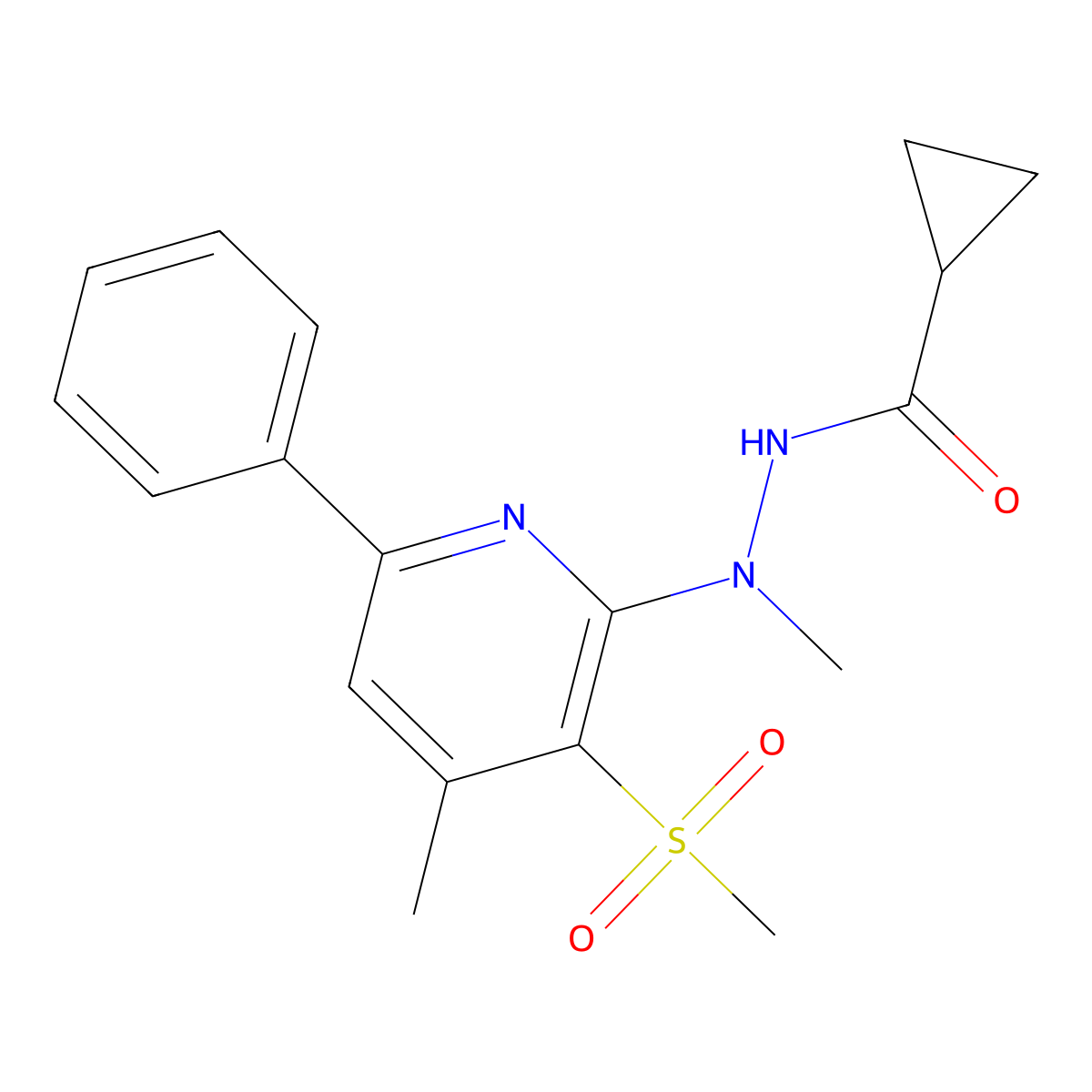 N'-methyl-N'-[4-methyl-3-(methylsulfonyl)-6-phenyl-2-pyridinyl]cyclopropanecarbohydrazide molecular structure, CAS 320423-04-9