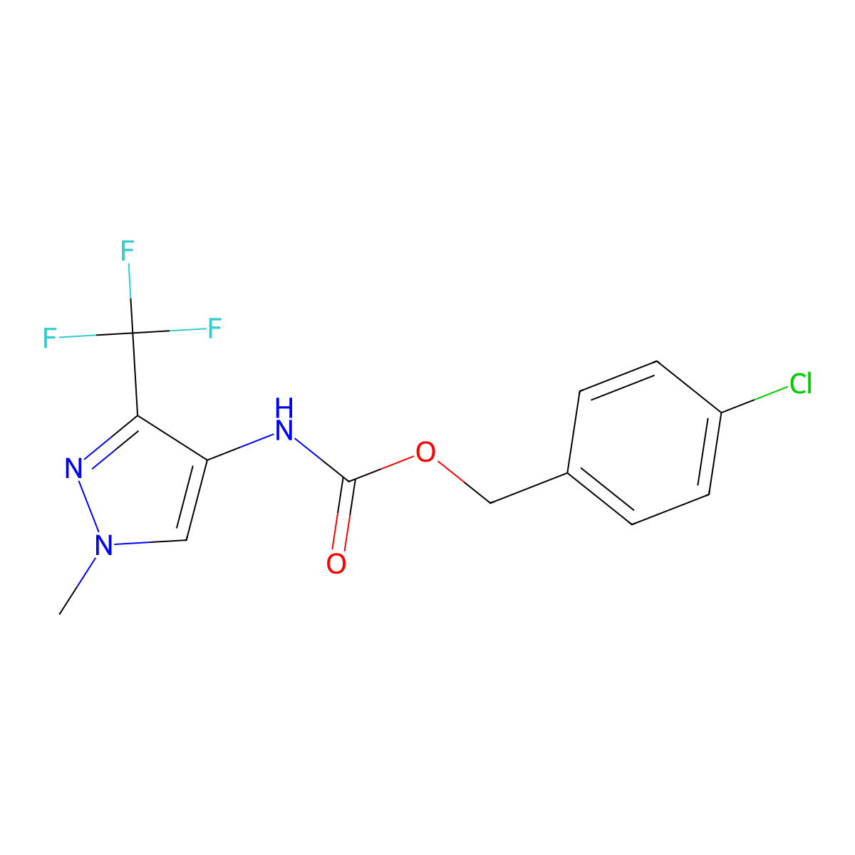 4-chlorobenzyl N-[1-methyl-3-(trifluoromethyl)-1H-pyrazol-4-yl]carbamate molecular structure, CAS 320423-05-0