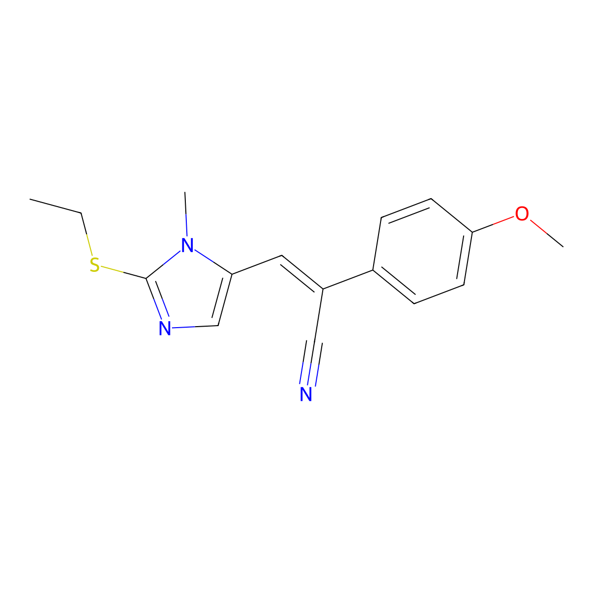3-[2-(ethylsulfanyl)-1-methyl-1H-imidazol-5-yl]-2-(4-methoxyphenyl)acrylonitrile molecular structure, CAS 320423-13-0