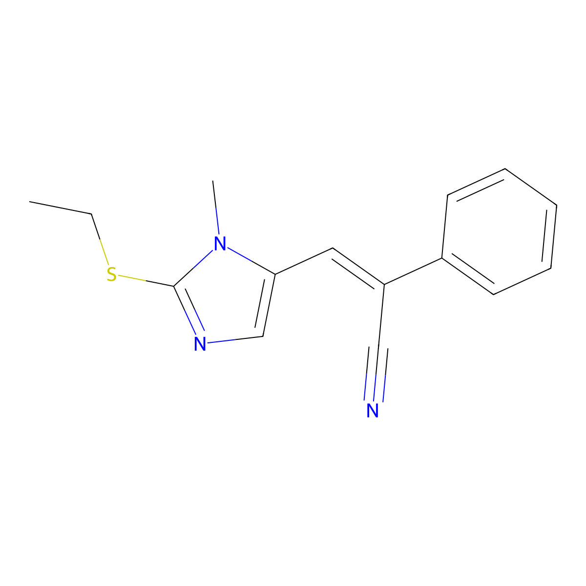 3-[2-(ethylsulfanyl)-1-methyl-1H-imidazol-5-yl]-2-phenylacrylonitrile molecular structure, CAS 320423-14-1
