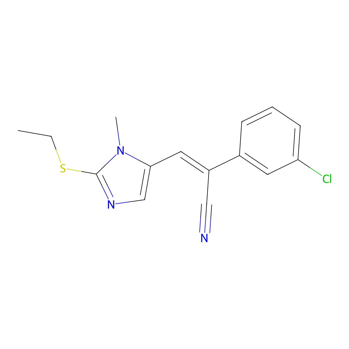(2Z)-2-(3-chlorophenyl)-3-[2-(ethylsulfanyl)-1-methyl-1H-imidazol-5-yl]prop-2-enenitrile molecular structure, CAS 320423-15-2