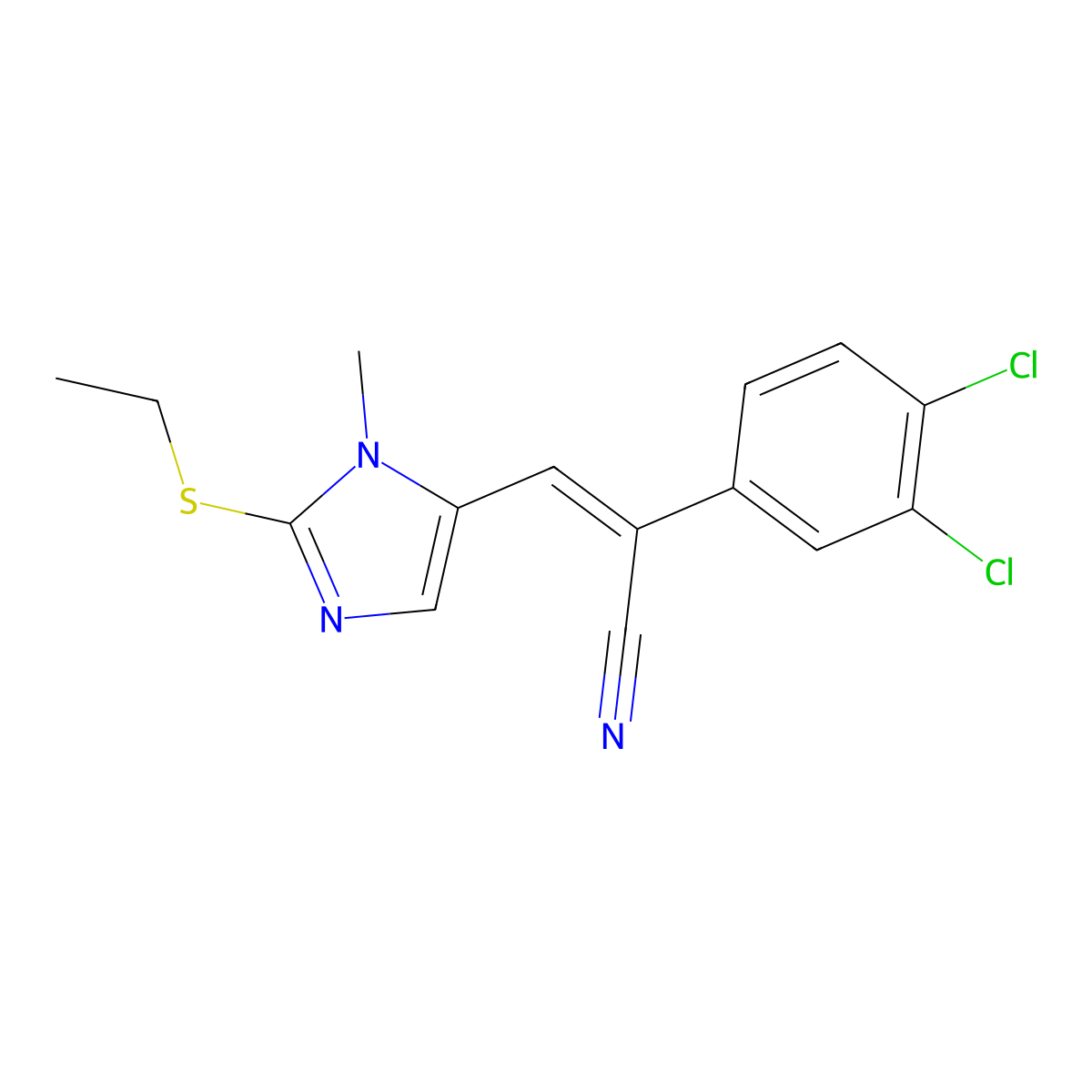 2-(3,4-dichlorophenyl)-3-[2-(ethylsulfanyl)-1-methyl-1H-imidazol-5-yl]acrylonitrile molecular structure, CAS 320423-16-3