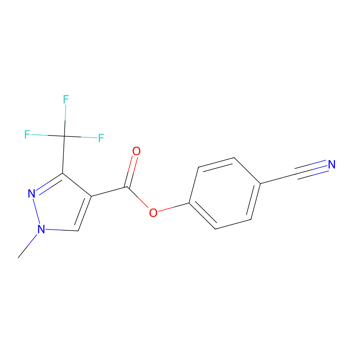 4-cyanophenyl 1-methyl-3-(trifluoromethyl)-1H-pyrazole-4-carboxylate molecular structure, CAS 320423-24-3
