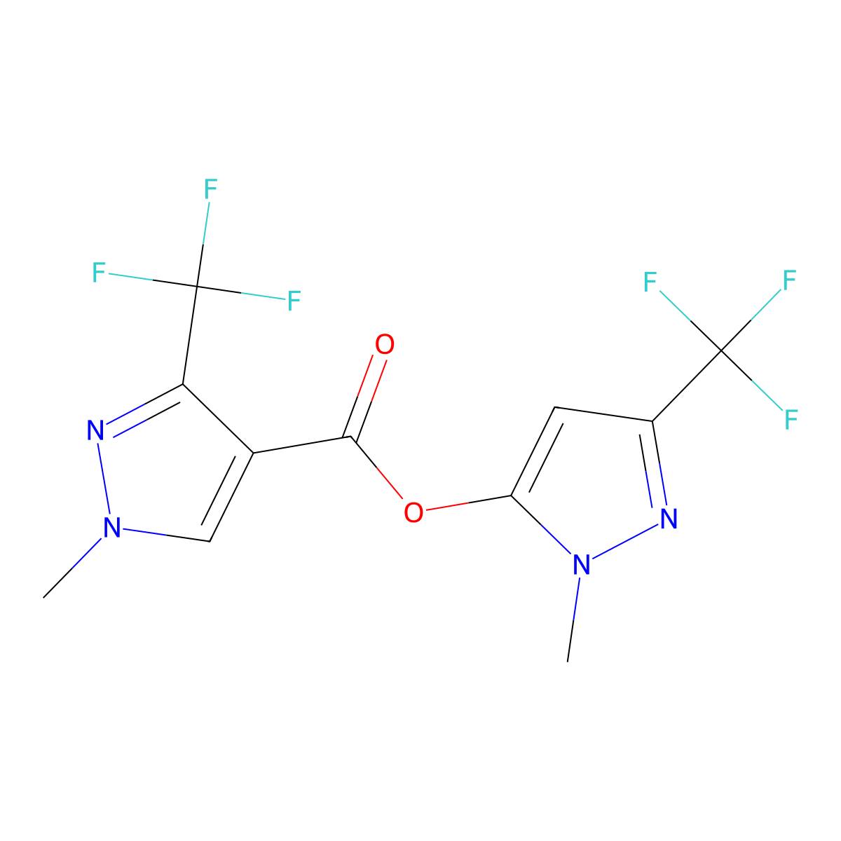 1-methyl-3-(trifluoromethyl)-1H-pyrazol-5-yl 1-methyl-3-(trifluoromethyl)-1H-pyrazole-4-carboxylate molecular structure, CAS 320423-26-5