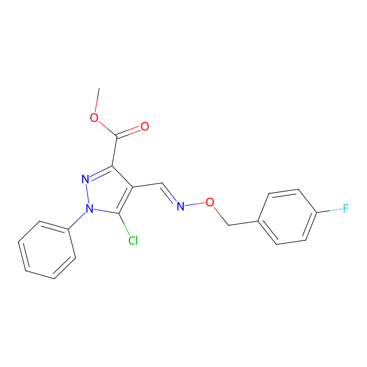 methyl 5-chloro-4-({[(4-fluorobenzyl)oxy]imino}methyl)-1-phenyl-1H-pyrazole-3-carboxylate molecular structure, CAS 320423-33-4