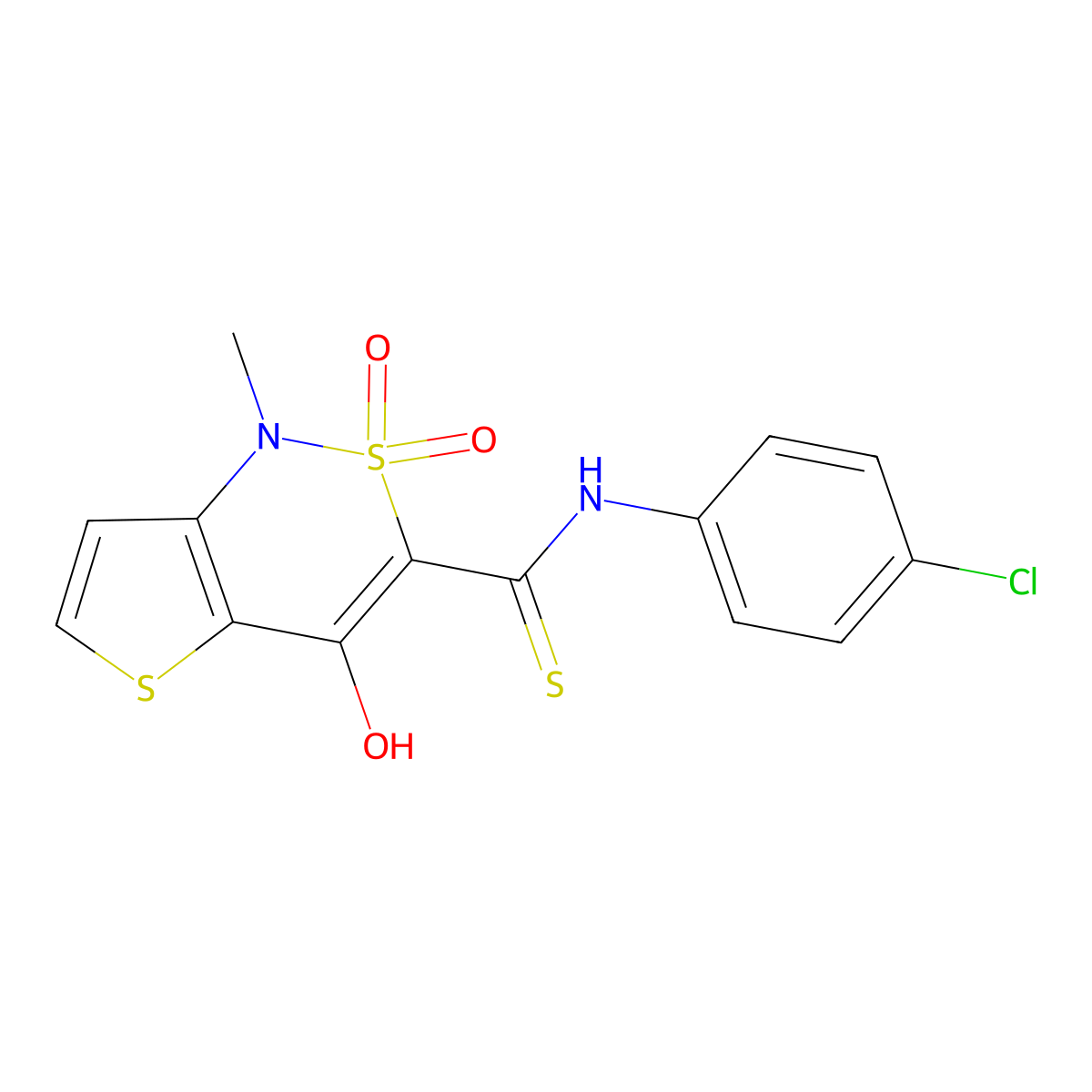 N-(4-chlorophenyl)-4-hydroxy-1-methyl-2,2-dioxo-1,2-dihydro-2lambda~6~-thieno[3,2-c][1,2]thiazine-3-carbothioamide molecular structure, CAS 320423-76-5