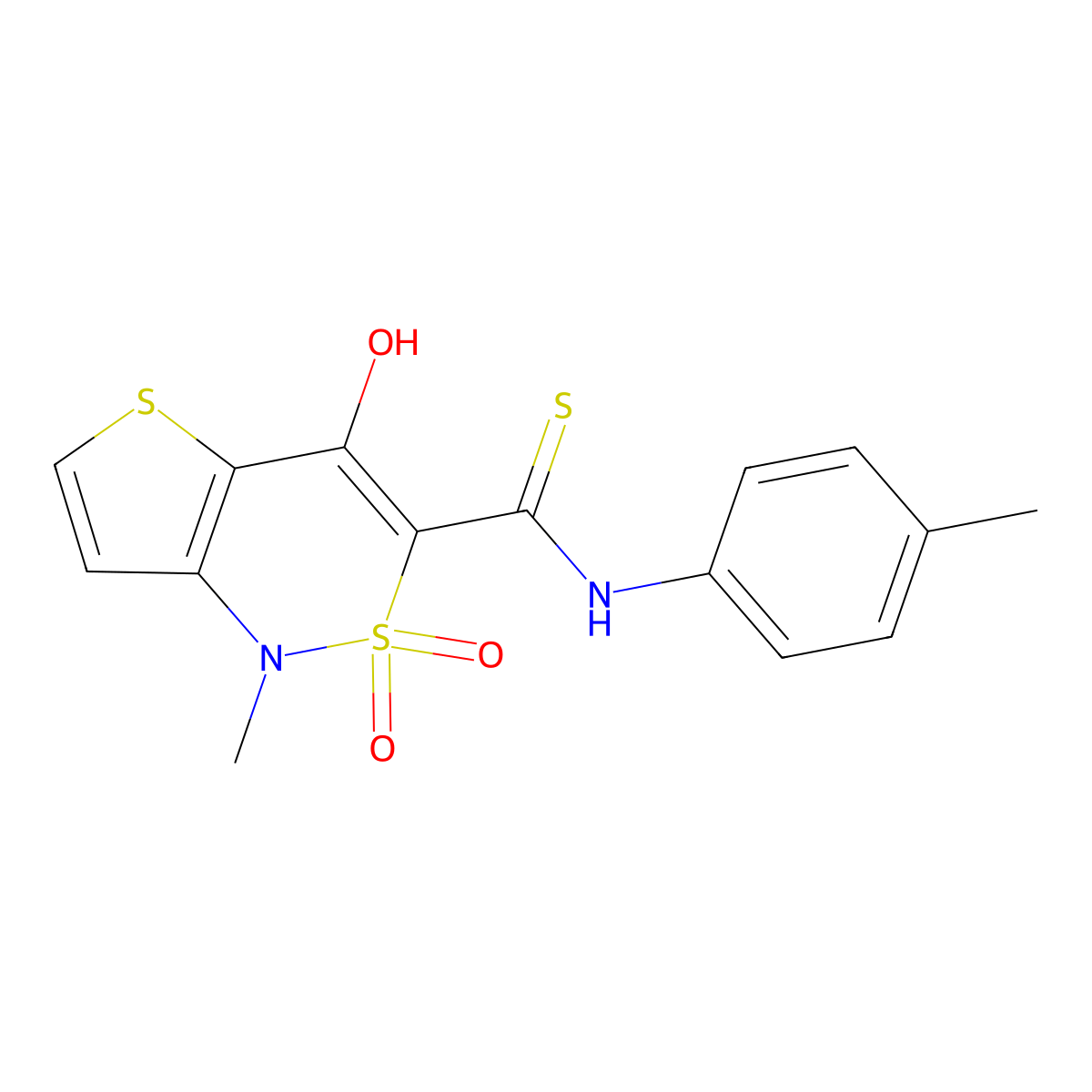 4-hydroxy-1-methyl-N-(4-methylphenyl)-2,2-dioxo-1,2-dihydro-2lambda~6~-thieno[3,2-c][1,2]thiazine-3-carbothioamide molecular structure, CAS 320423-77-6