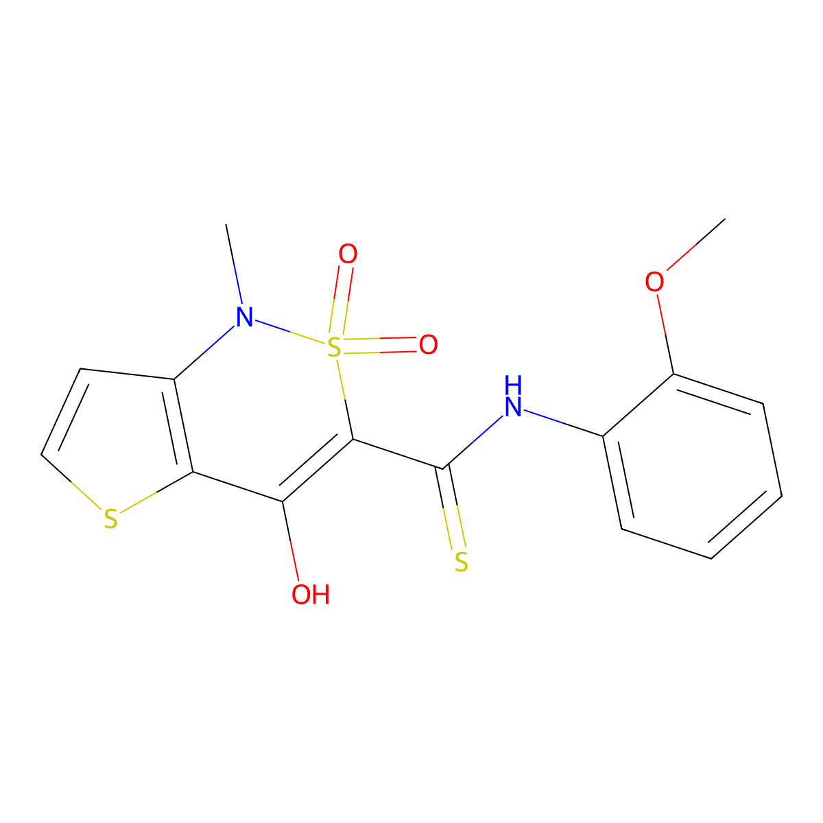 4-hydroxy-N-(2-methoxyphenyl)-1-methyl-2,2-dioxo-1,2-dihydro-2lambda~6~-thieno[3,2-c][1,2]thiazine-3-carbothioamide molecular structure, CAS 320423-79-8