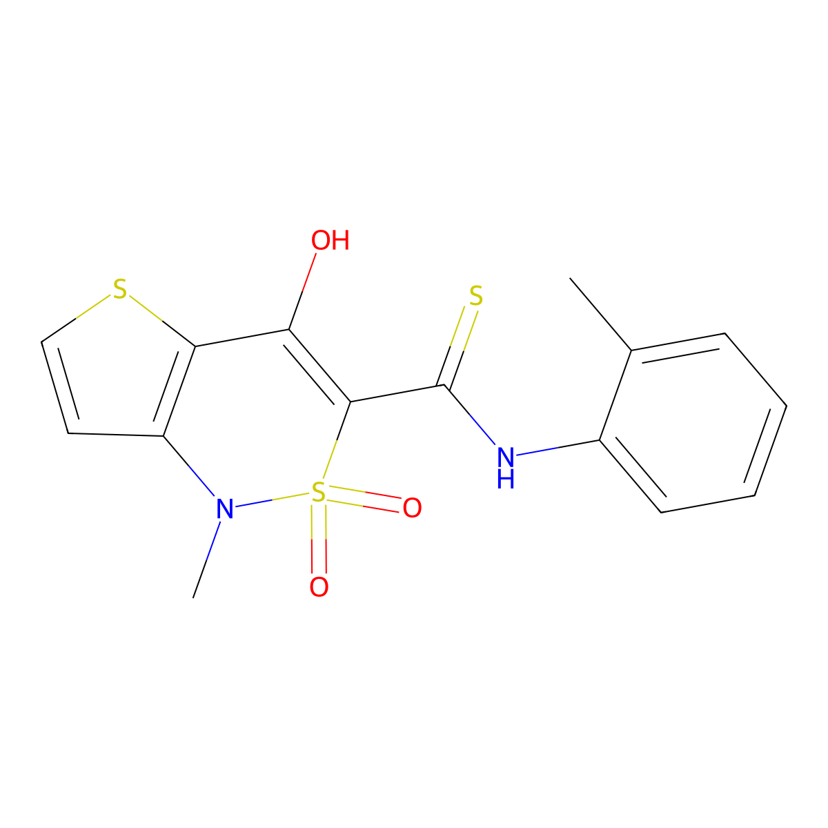 4-hydroxy-1-methyl-N-(2-methylphenyl)-2,2-dioxo-1,2-dihydro-2lambda~6~-thieno[3,2-c][1,2]thiazine-3-carbothioamide molecular structure, CAS 320423-80-1